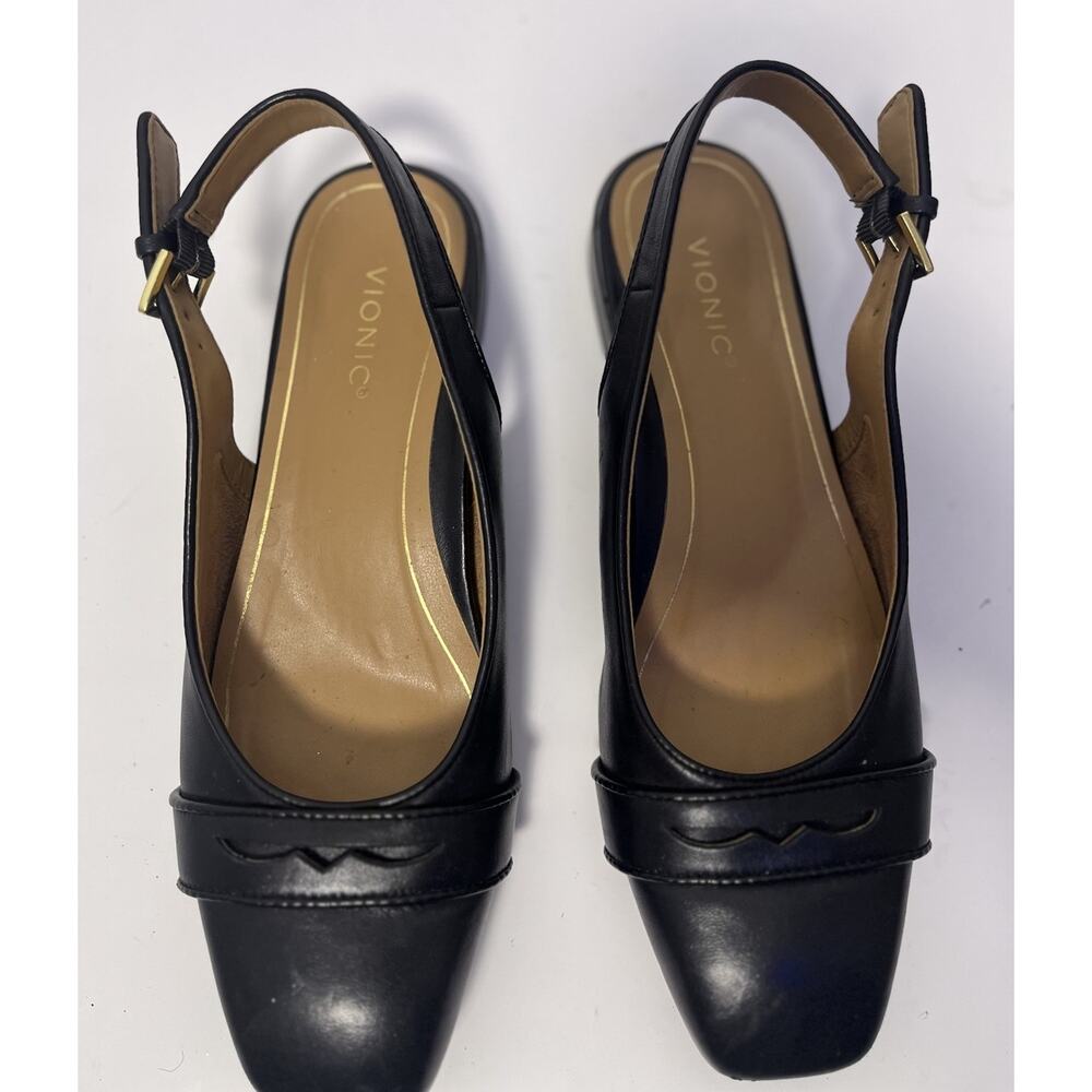 VIONIC Lynda Sling back Black Leather Ballet Flat Square Toe Size 7 Stylish Work
